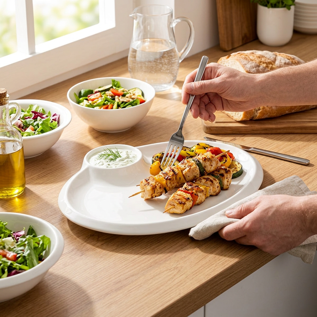 White Oval Platter With Sauce Compartment 14" inch | 35 Cm - In-Use