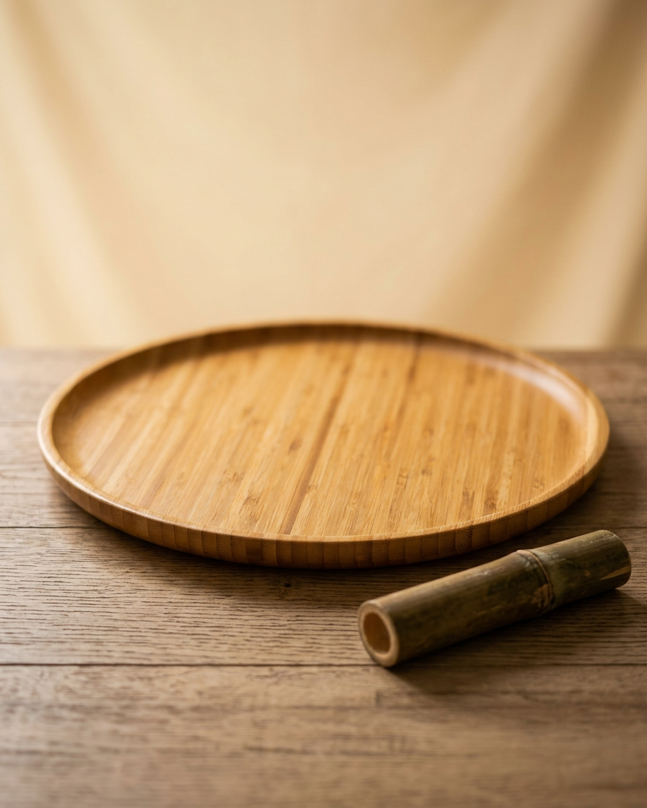 Bamboo Round Platter 13" inch | For pizza / Barbecue / Steak - Material Story