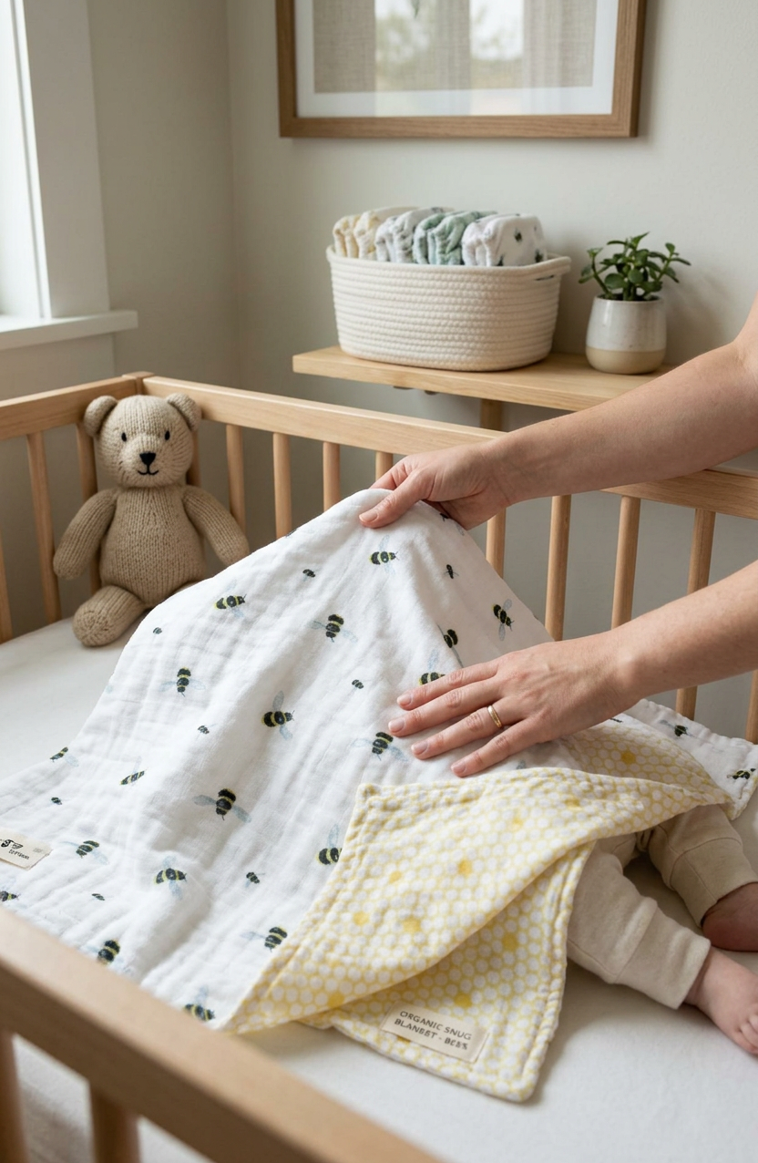 ORGANIC SNUG BLANKET - BEES - In-Use