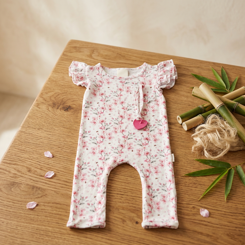 Bloom Where You are Planted - Doodalou Bamboo Baby Romper Ruffle - Material Story