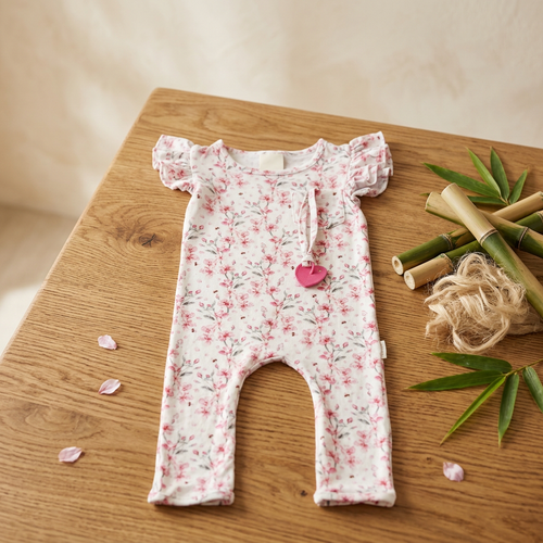 Bloom Where You are Planted - Doodalou Bamboo Baby Romper Ruffle - Material Story