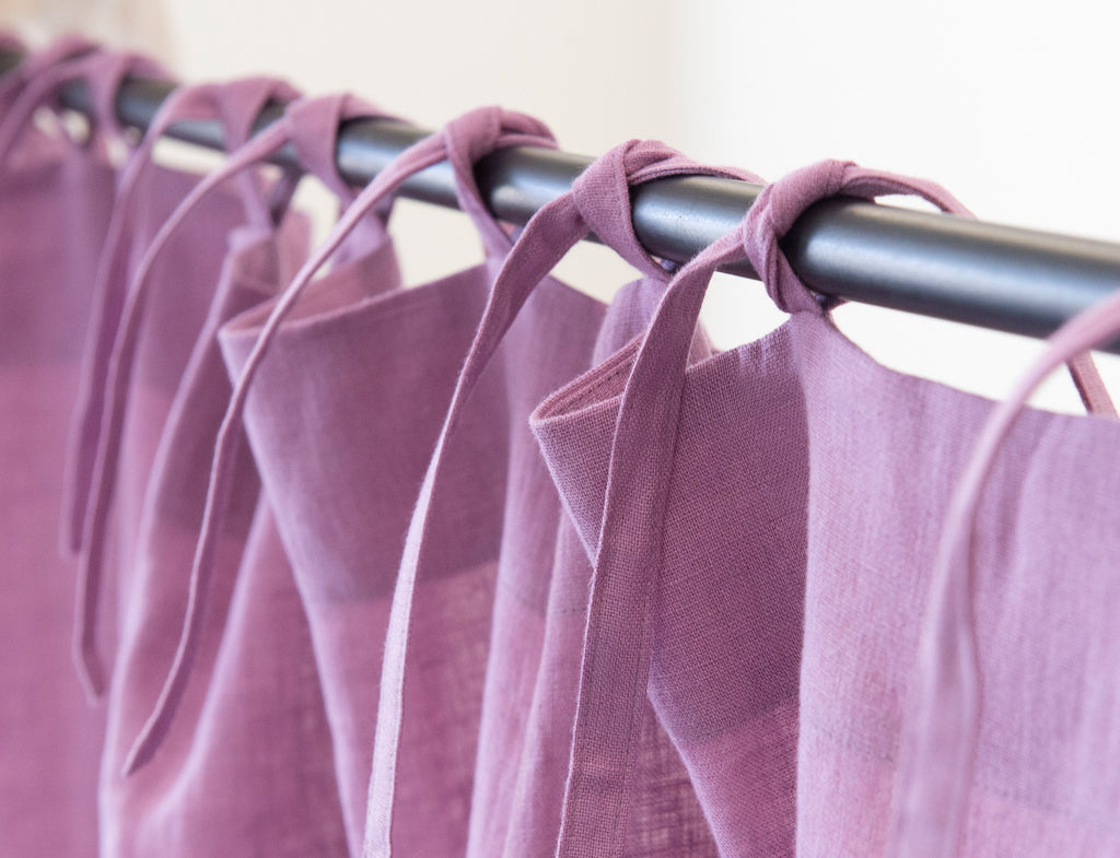 Deep Rose linen curtain with tie tops