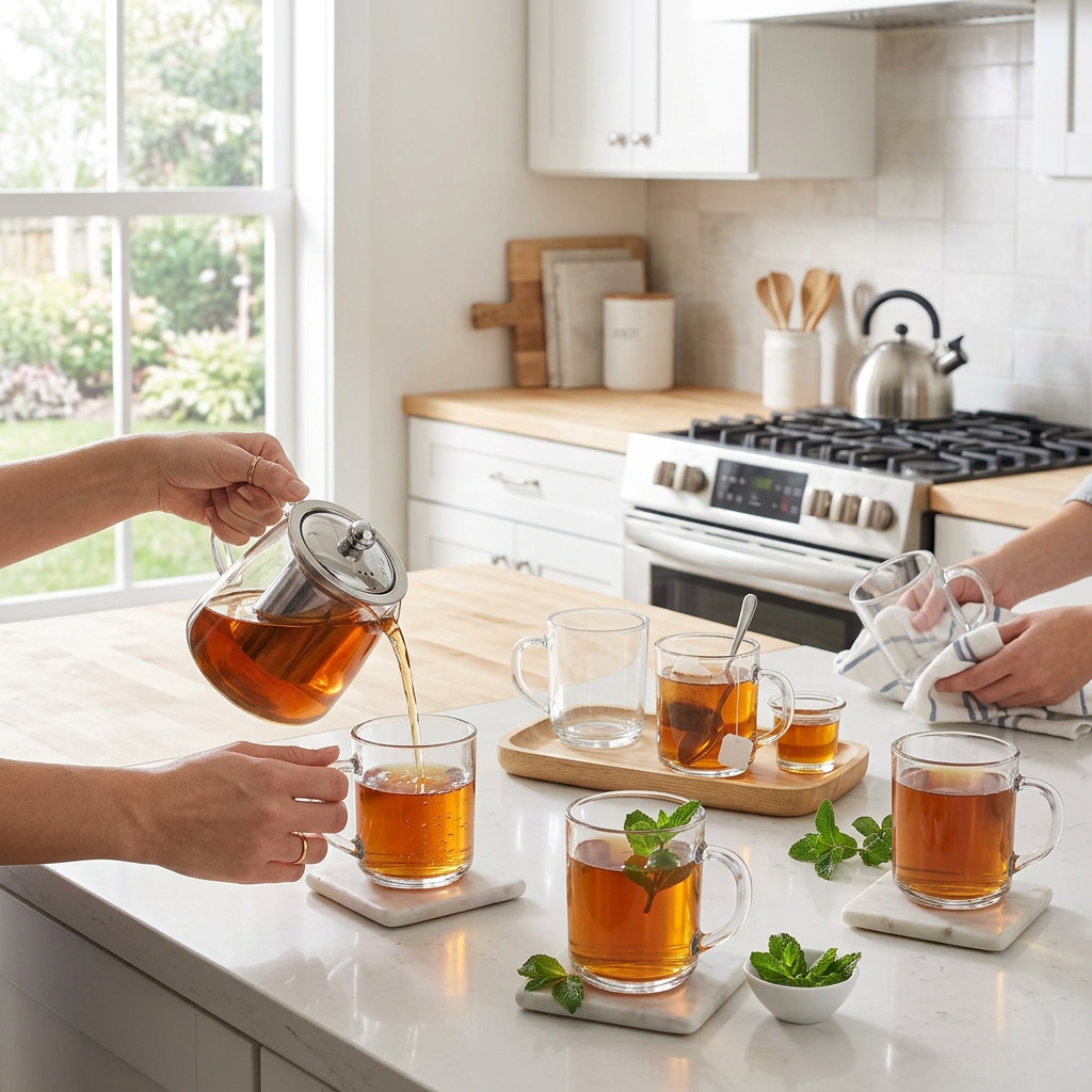 Latte Tea Coffee Glass Cup Set 6pcs - In-Use