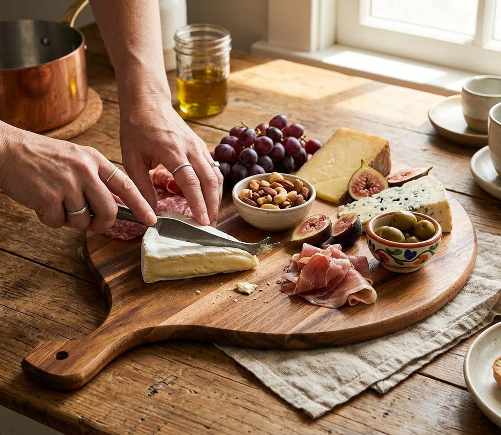 Acacia Wood Cutting/ Charcuterie Board - Large Round - In-Use
