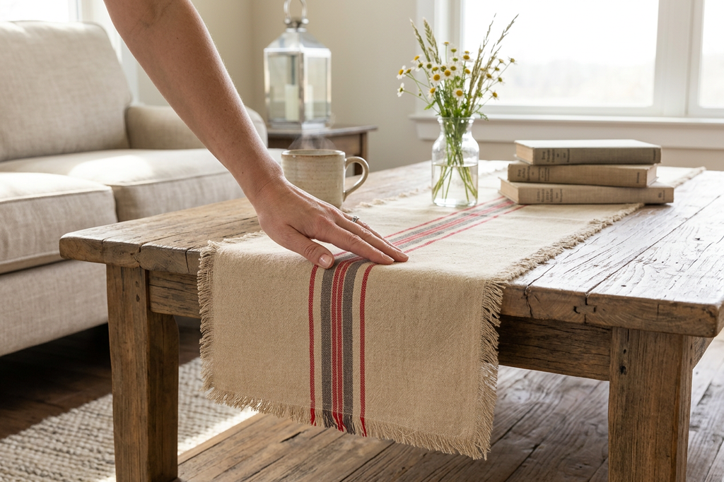 XD15008 Natural Linen Stripe Table Runner - In-Use