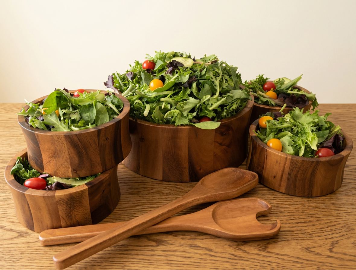 7 Piece -  Extra Large Salad Bowl with Servers and 4 Individuals - Hero