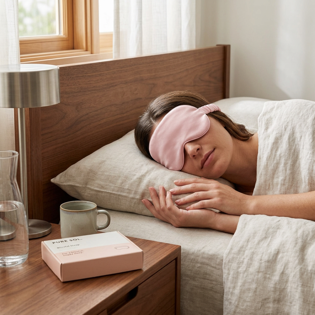PURE SOL. Beauty Blissful Sleep 100% Mulberry Silk Sleep Eye Mask - - In-Use