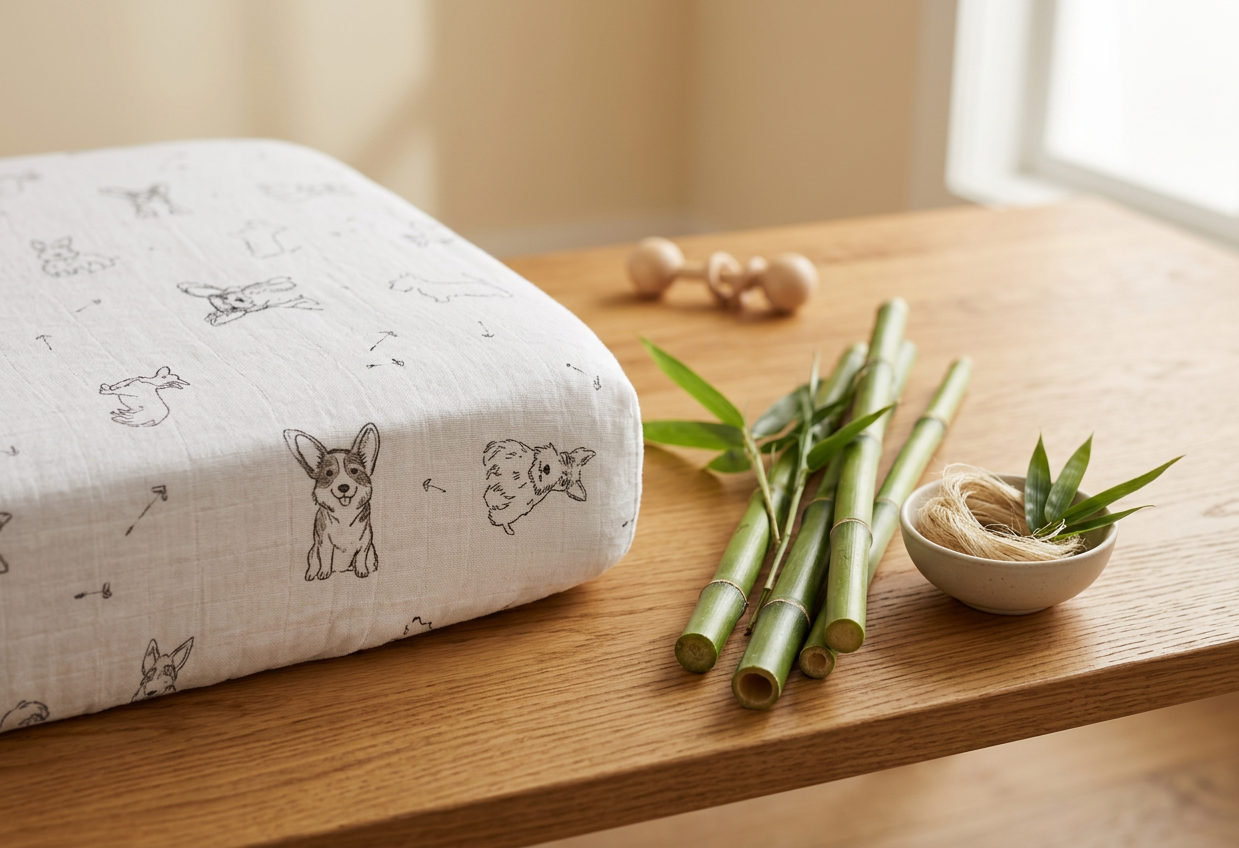 Corgi Bamboo Muslin Crib Sheet - Material Story