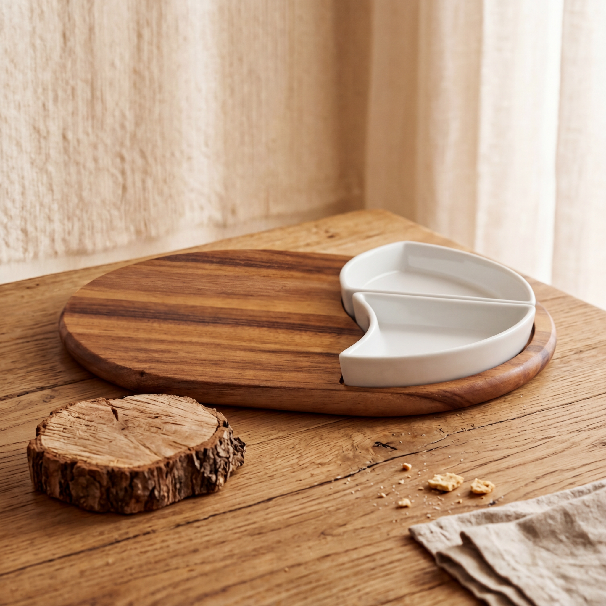 Charcuterie/ Serving Tray w/ 2 triangular ceramic bowls - Material Story