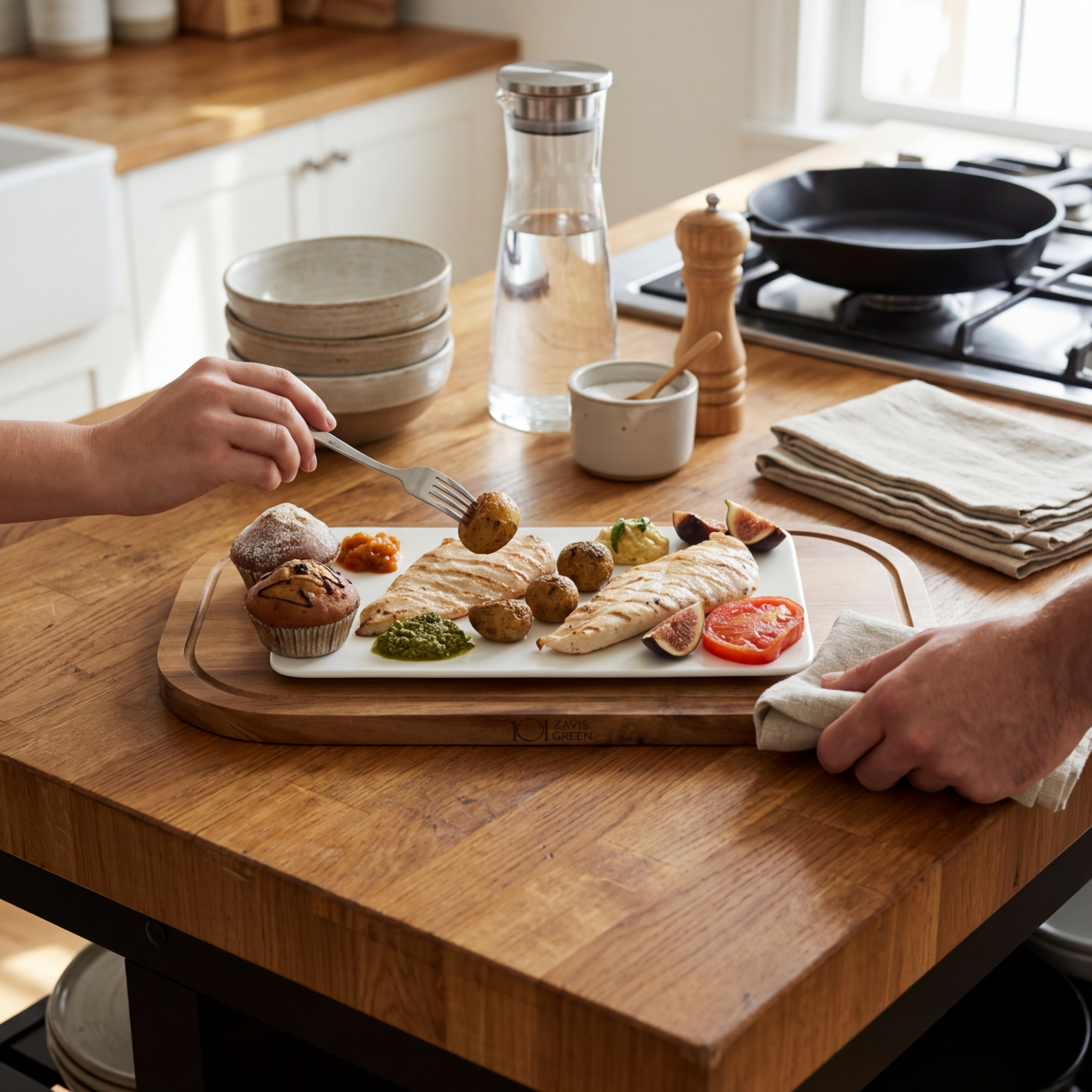 Acacia and Fine Porcelain Large serving set WL-555039 - In-Use