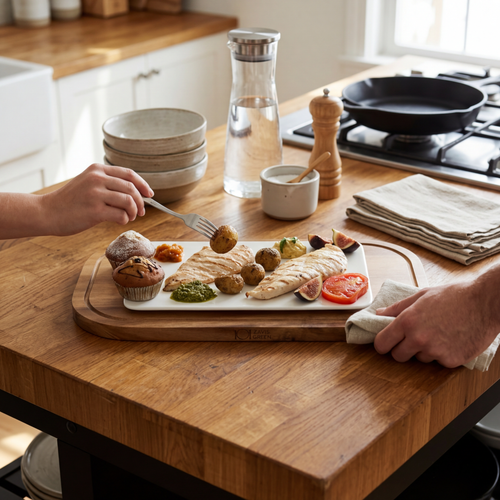 Acacia and Fine Porcelain Large serving set WL-555039 - In-Use