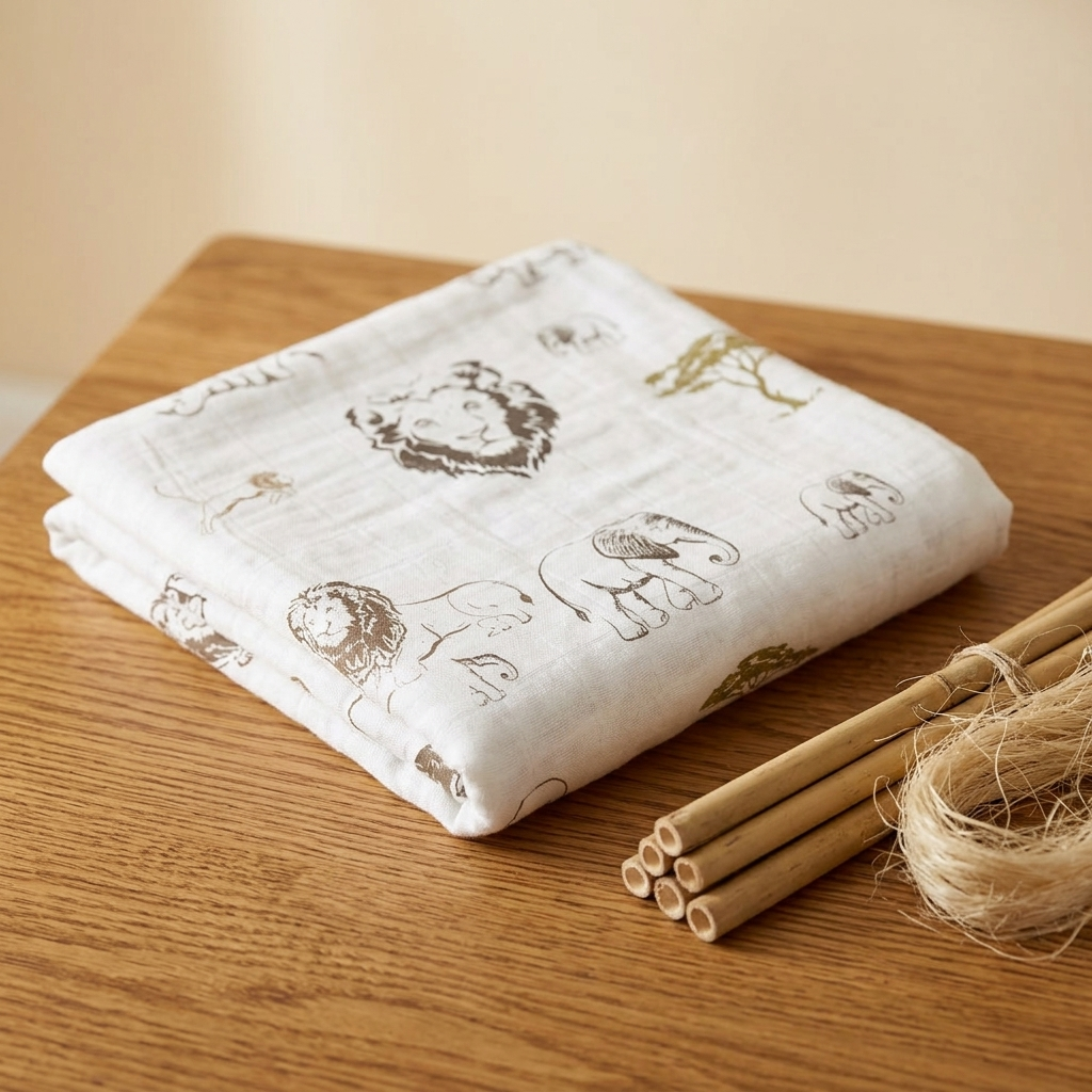 Hear Me Roar Lion and Rhinos and Elephants Bamboo Newcastle Blanket - Material Story