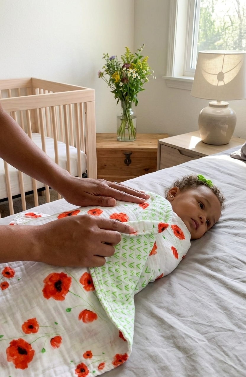 ORGANIC SNUG BLANKET - POPPY - In-Use