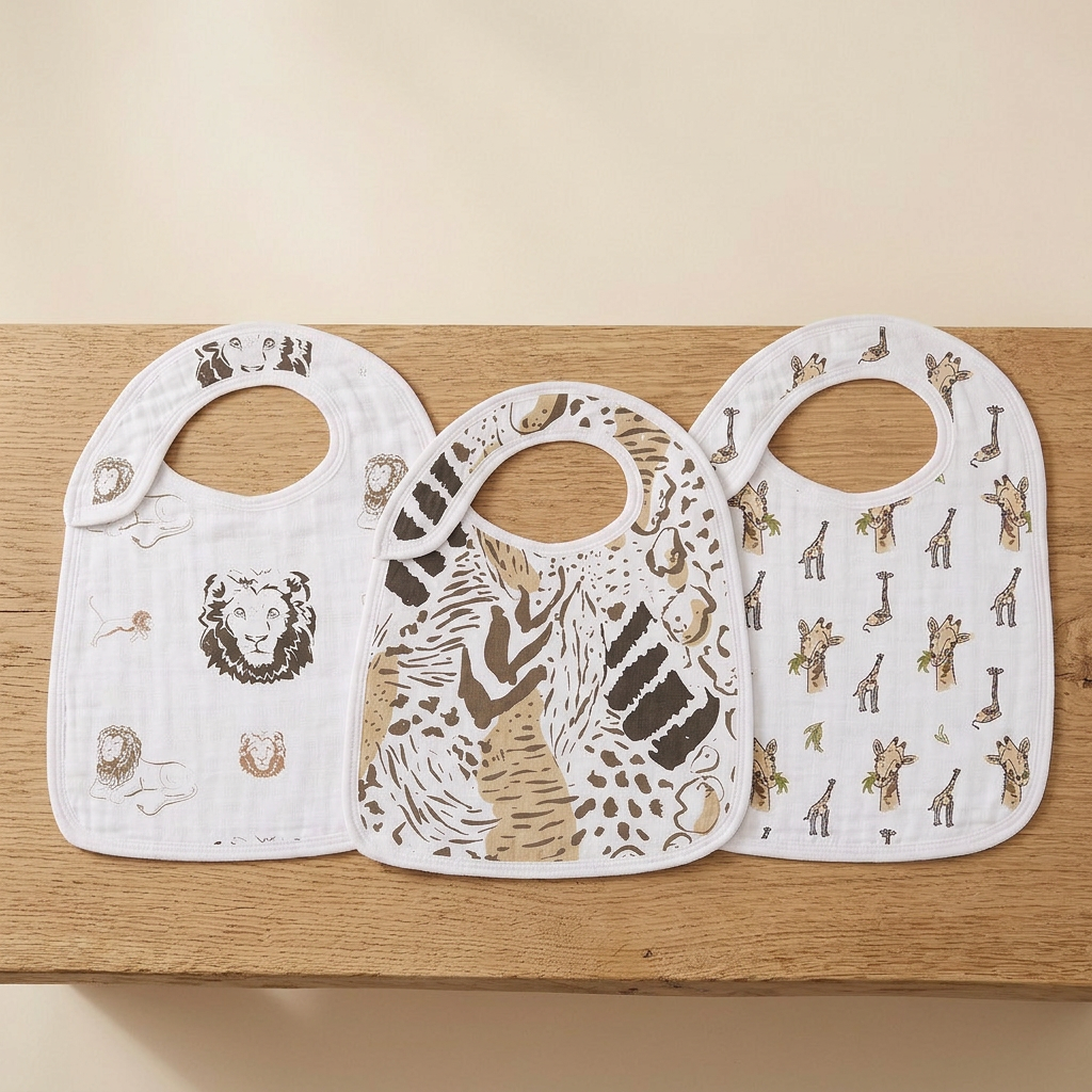 On The Savannah Bamboo Muslin Snap Bibs 3PK - Hero