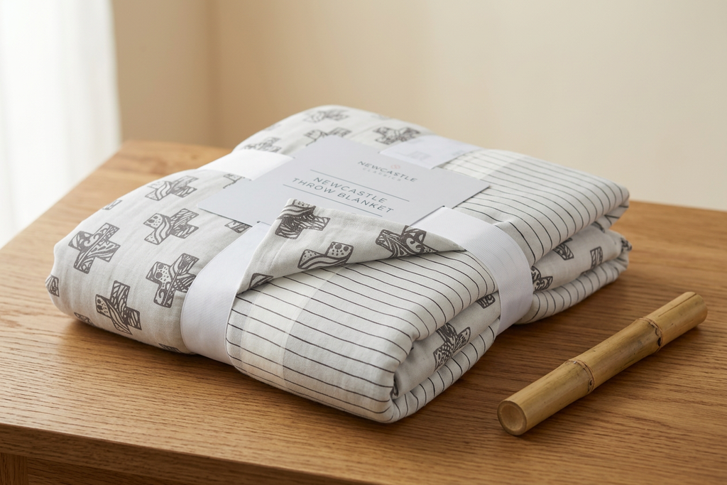 Nordic Stamp and Pencil Stripe Bamboo Muslin Newcastle Throw Blanket - Material Story