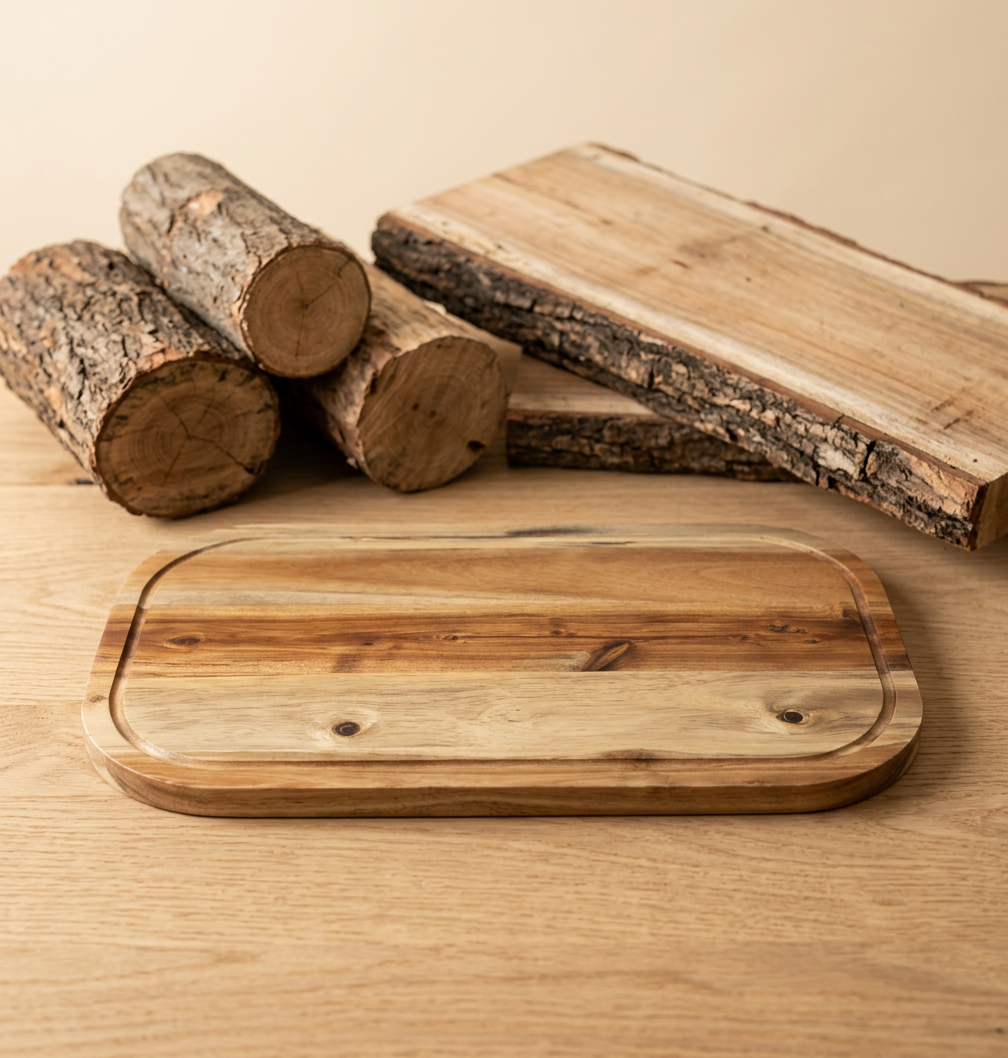 Zavis Green Acacia Wood Serving Rounded Cutting Board With Juice - Material Story