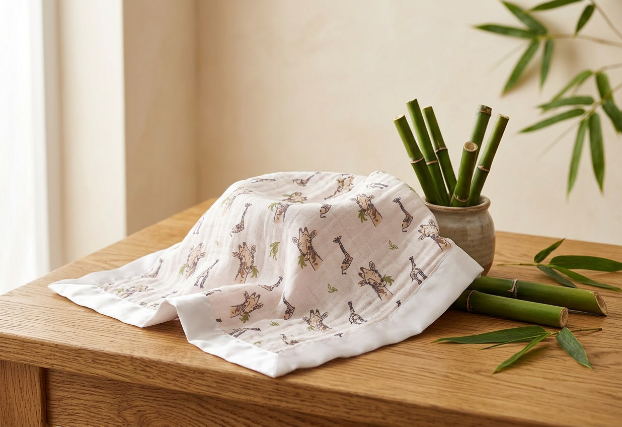 Hungry Giraffe Bamboo Muslin Security Baby Blankie - Material Story
