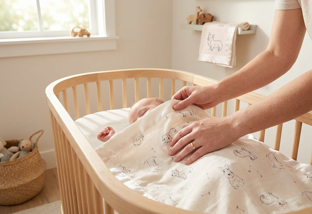 Corgi Bamboo Muslin Security Baby Blankie - In-Use