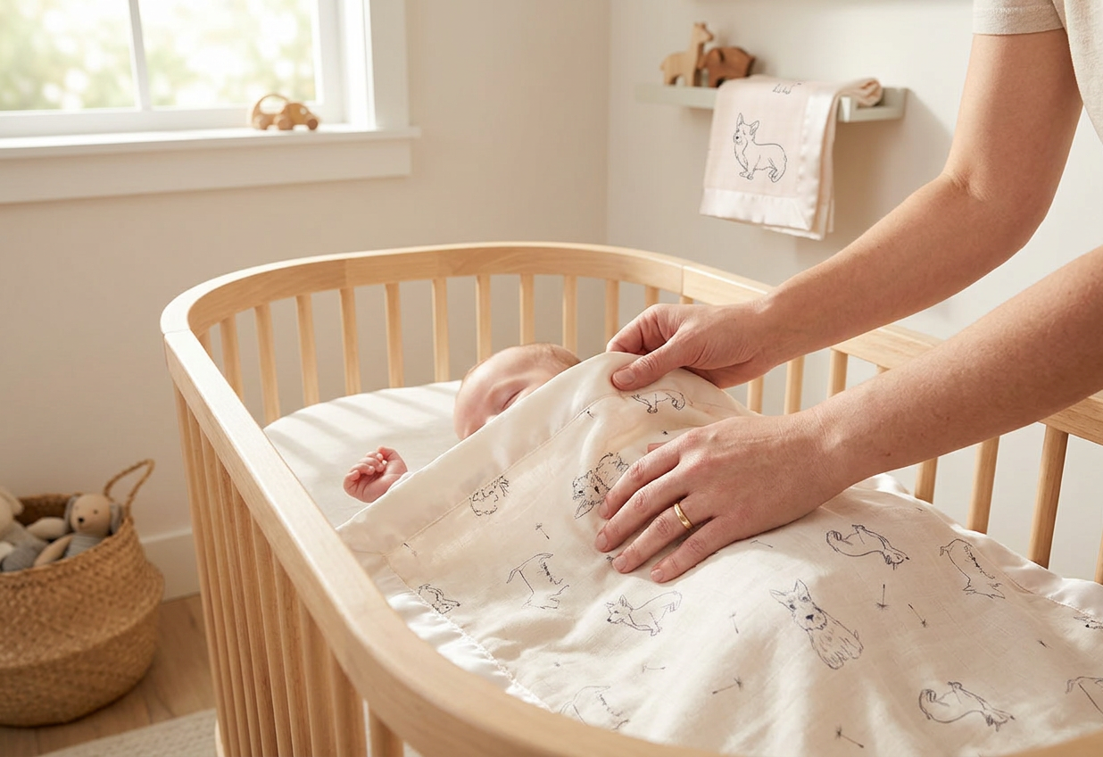 Corgi Bamboo Muslin Security Baby Blankie - In-Use