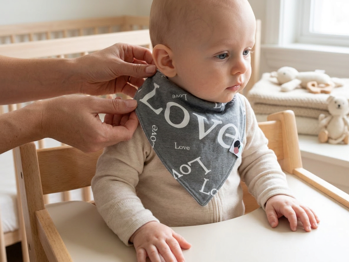 LOVE TEXT | Premium Plus Baby Bandana Bib (organic cotton) - In-Use
