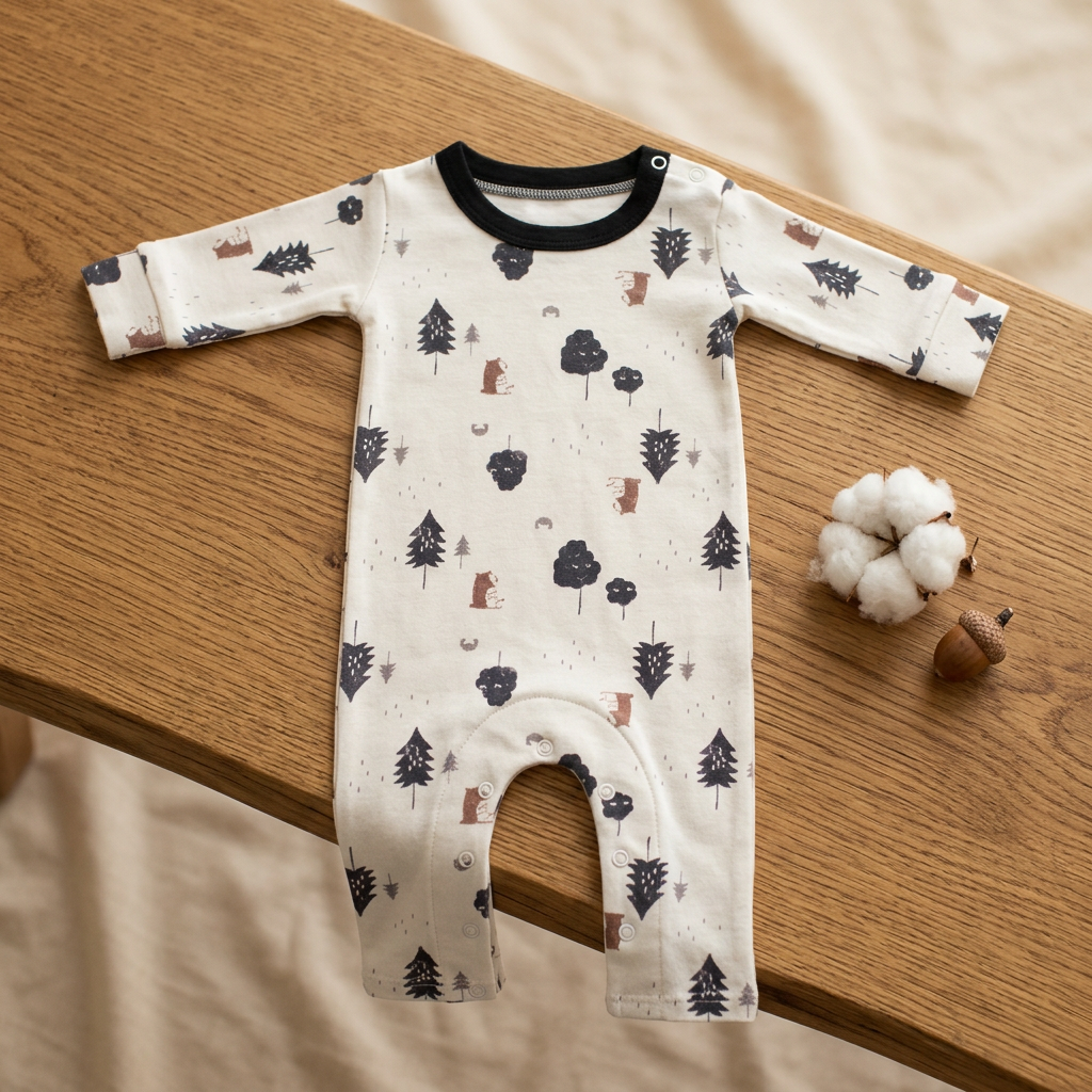 Hipzoo Organic Cotton Baby Rompers - Forest Friends Collection (Beige - Material Story