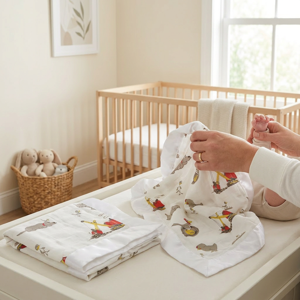 Are You My Mother Bamboo Muslin Security Baby Blankie - In-Use