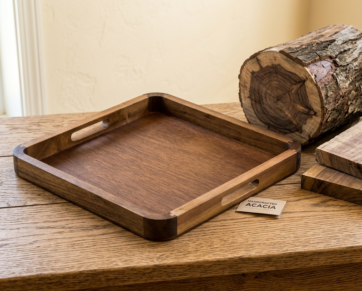 Acacia Wood Square Serving Tray  14" x 14" - Material Story