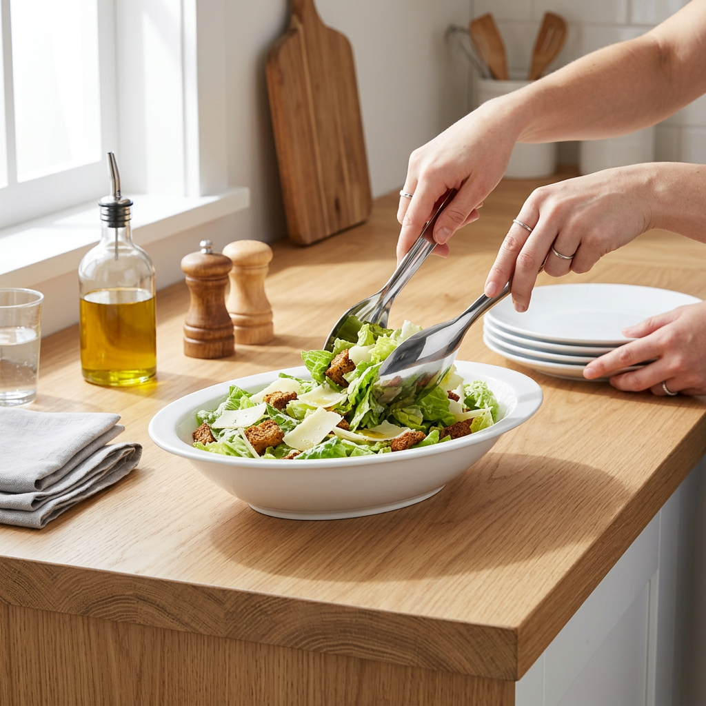 White Ceaser Salad Bowl 11" inch X 7.5 | 27.5 X 18.5 Cm - In-Use