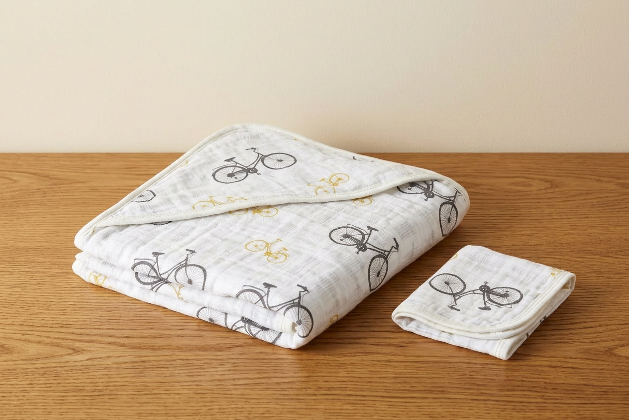 Vintage Bicycle Bamboo Muslin Hooded Towel and Washcloth Set - Hero