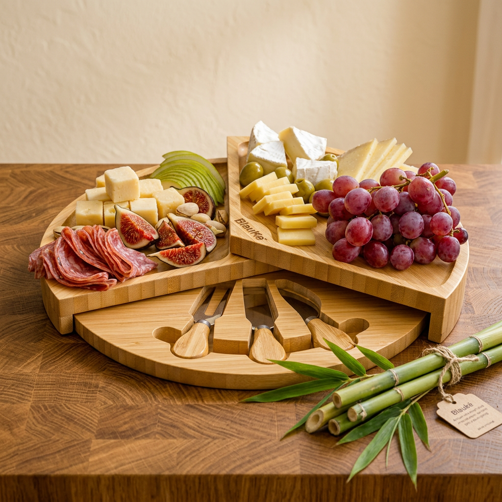 Bamboo Cheese Board and Knife Set - 14 Inch Swiveling Charcuterie - Material Story