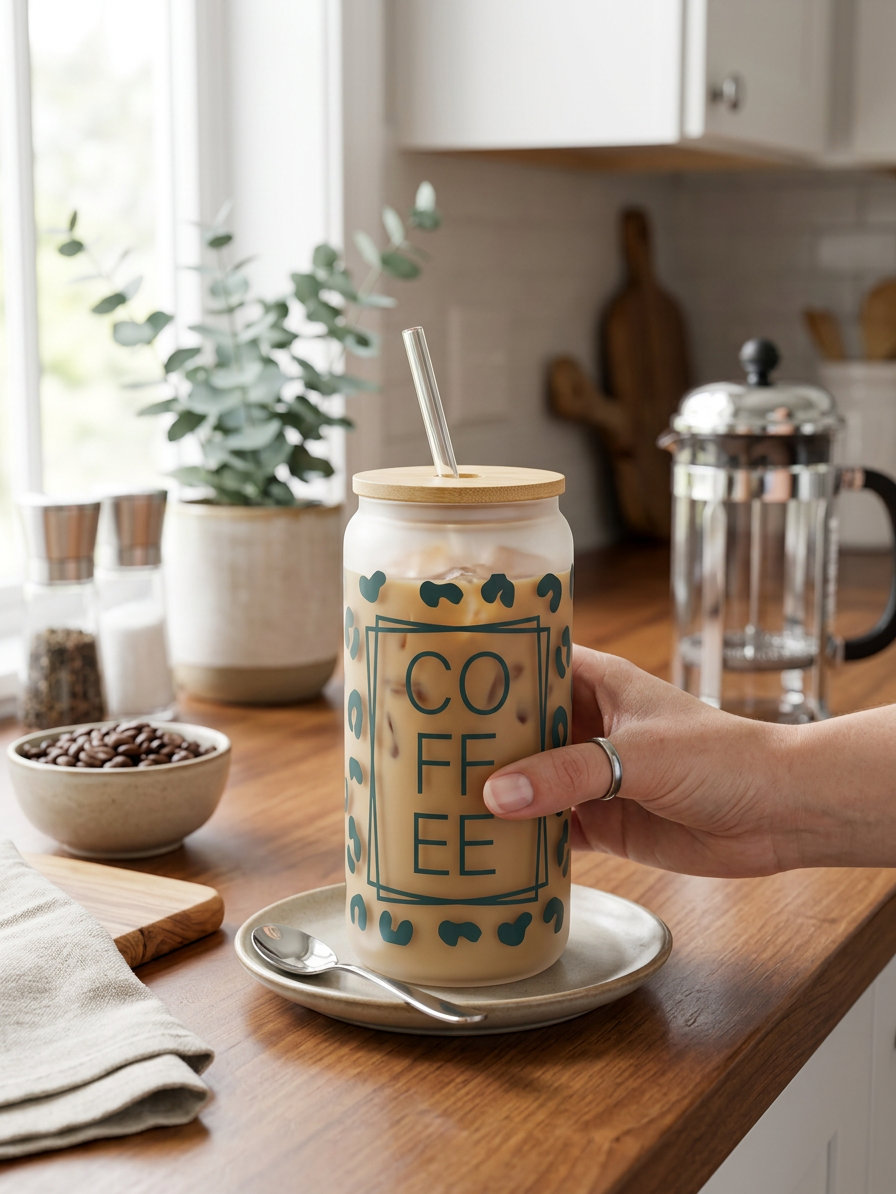 Leopard Coffee 16oz Libbey Glass - In-Use