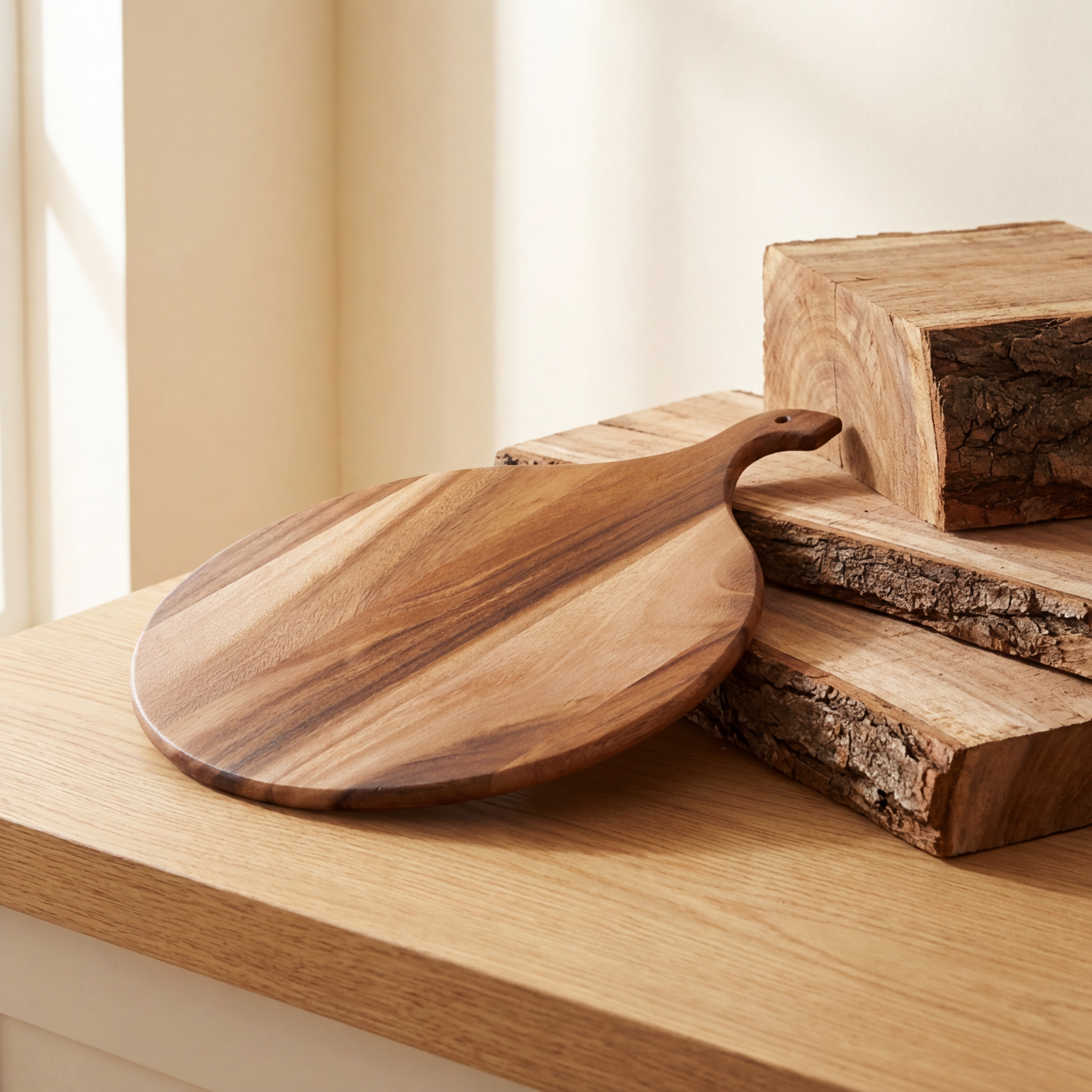 Acacia Wood Cutting/ Charcuterie Board - Medium Round - Material Story