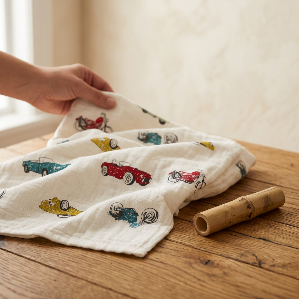 Vintage Muscle Cars and Motorcycles Bamboo Muslin Newcastle Blanket - Material Story