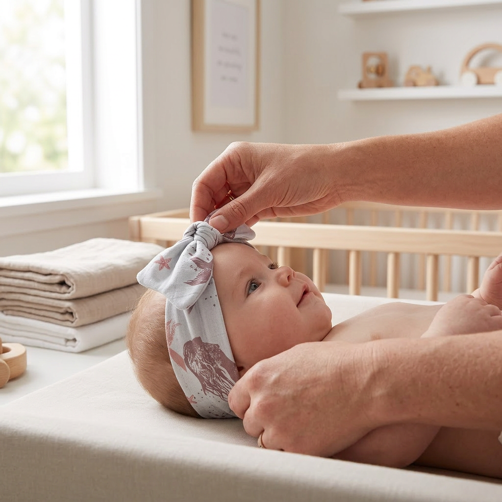 Mermaids Bamboo Baby Headband - In-Use
