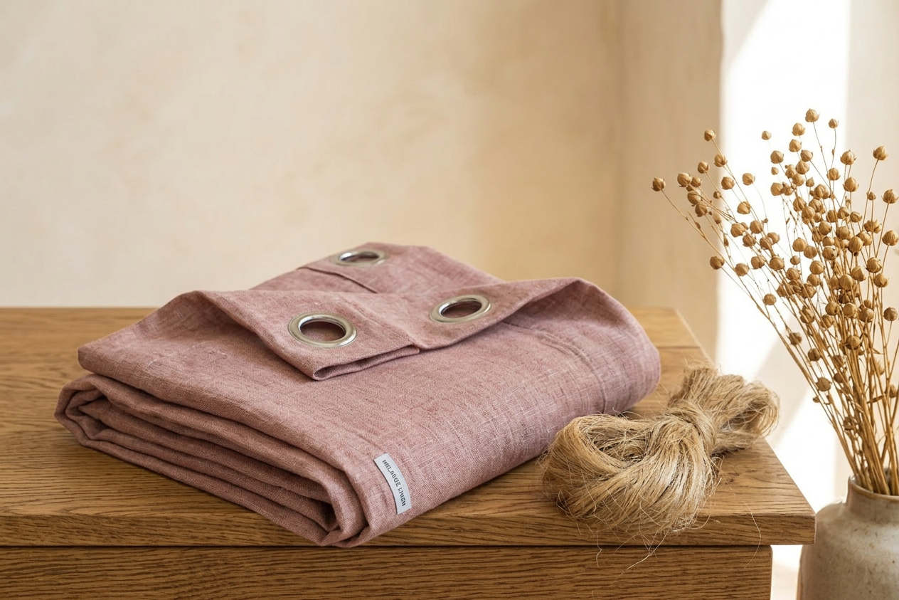 Melange Burgundy linen curtain with grommets - Material Story