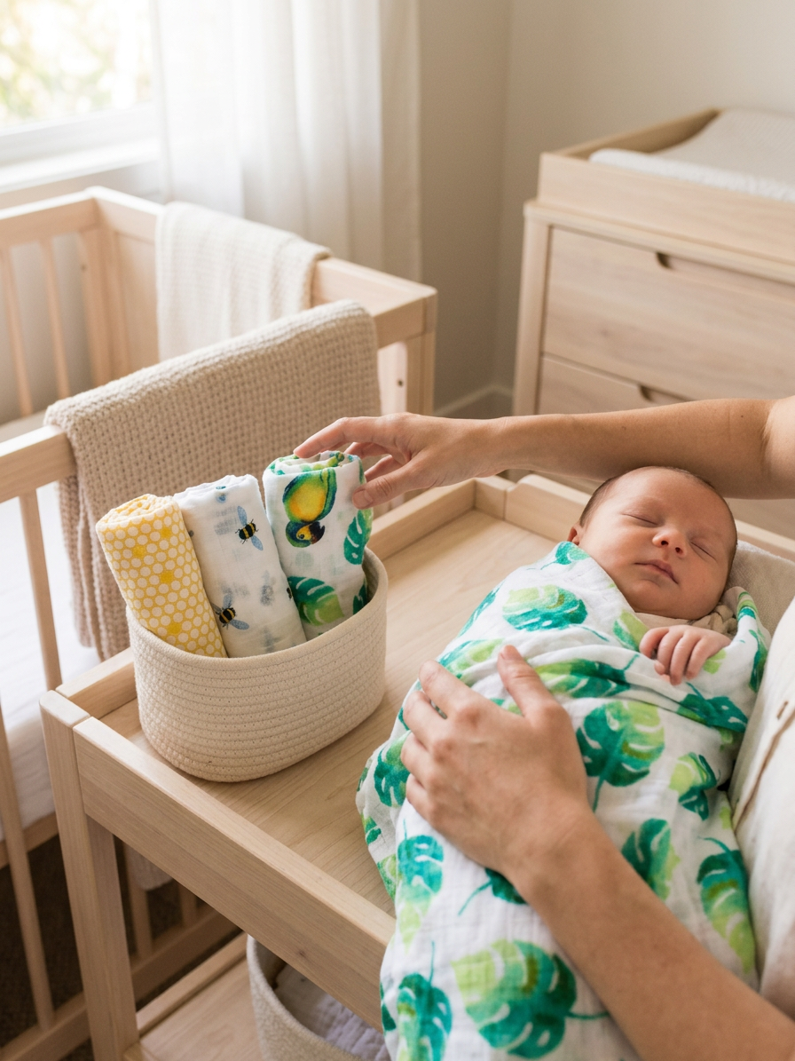 Organic Cotton Muslin Essential Baby Set - In-Use