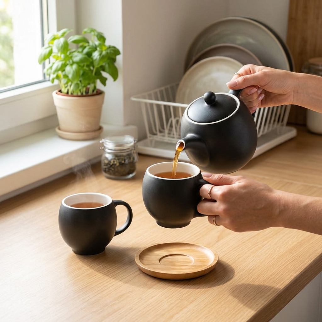 EVA teacups set of 2 - Black matte - In-Use