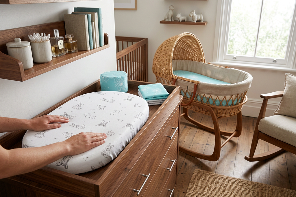 Corgi and Dandelion Seeds Bamboo Changing Pad Cover/Bassinet Sheets - In-Use