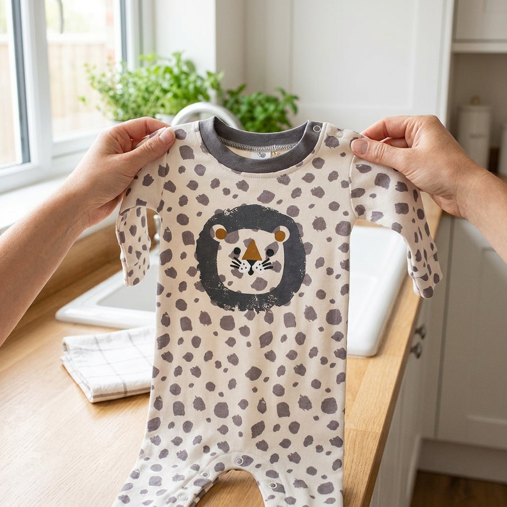 Hipzoo Organic Cotton Baby Romper - Leopard Face Design - In-Use