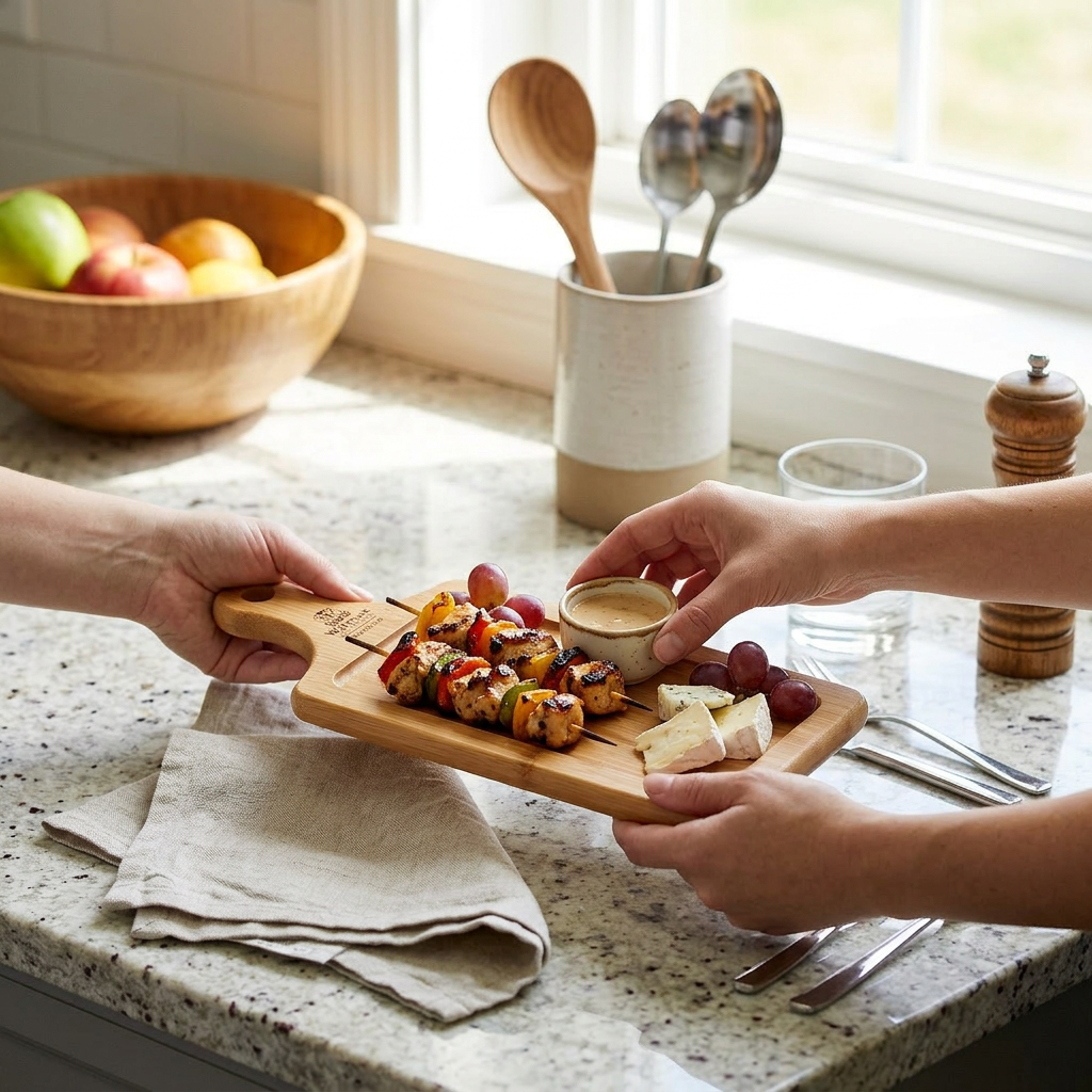Bamboo Tray 8" inch X 2.75" inch | For Appetizers / Barbecue - In-Use