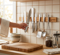 Bamboo Magnetic Knife Strip Holder - For Knives, Utensils, Cutlery, - In-Use