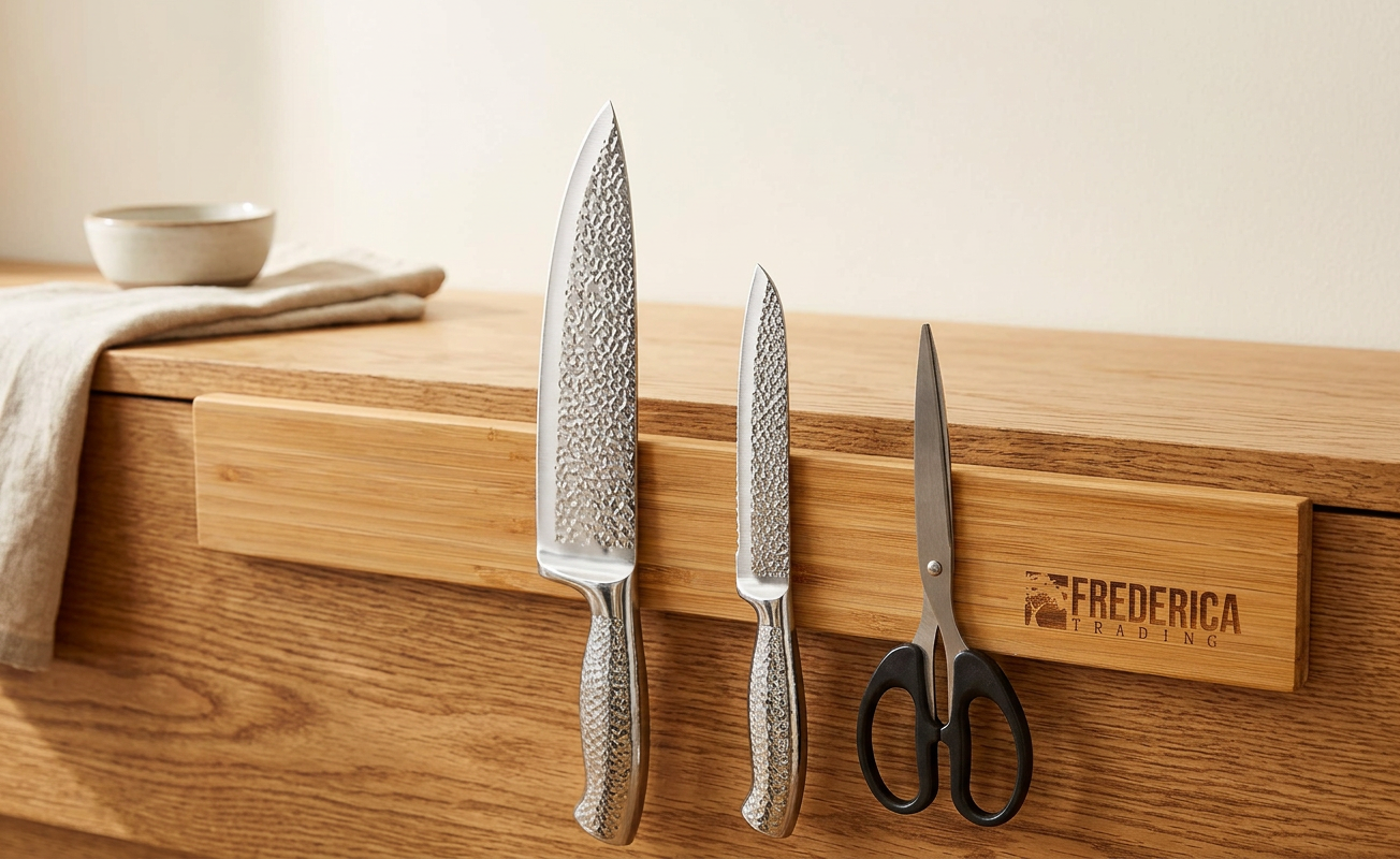 Bamboo Magnetic Knife Strip Holder - For Knives, Utensils, Cutlery, - Hero