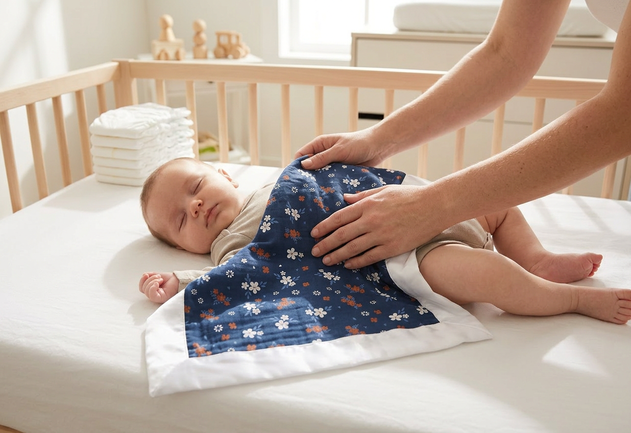 Serenity Floral Bamboo Muslin Security Baby Blankie - In-Use