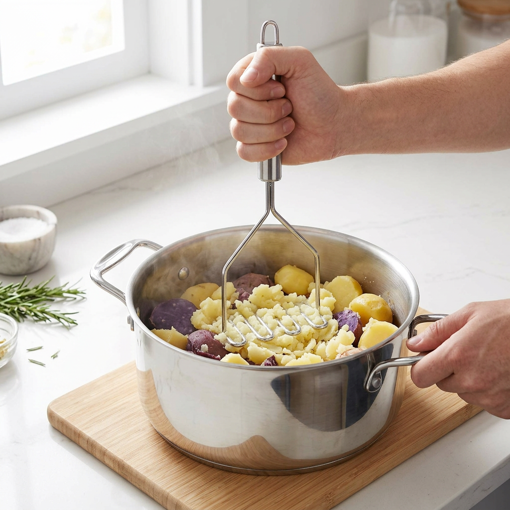 Premium Stainless Steel Durable Potato and Food Masher - In-Use