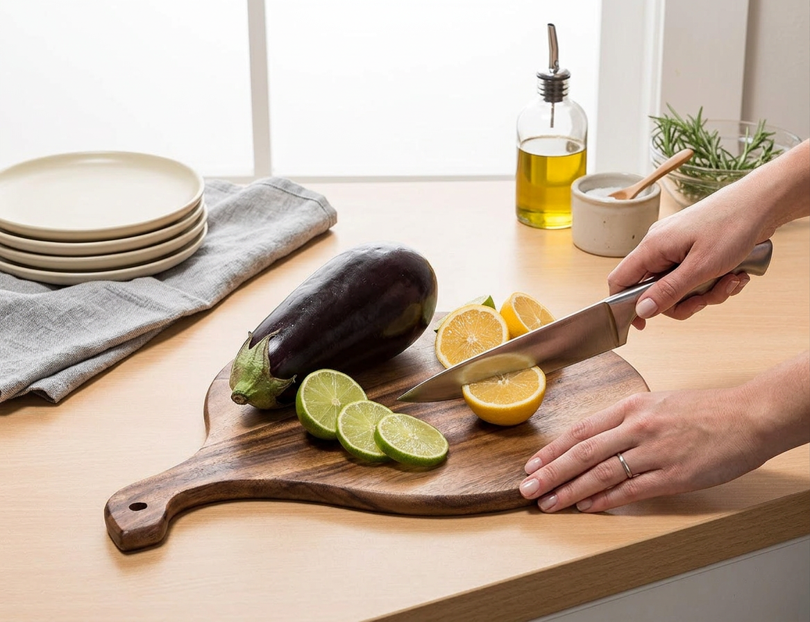 Acacia Wood Cutting/ Charcuterie Board - Medium Round - In-Use