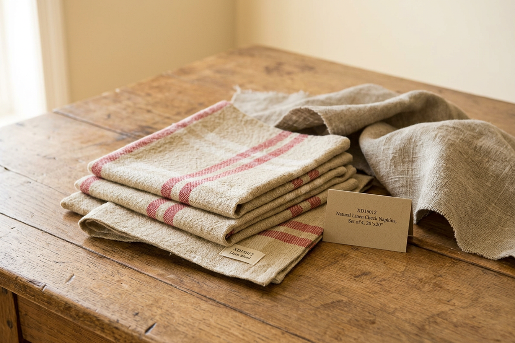 XD15012 Natural Linen Check Napkins,20"x20", Set of 4 - Material Story
