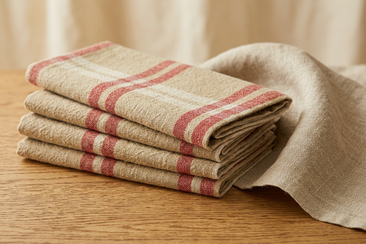 XD15012 Natural Linen Check Tea Towels,14"x22", Set of 4 - Material Story