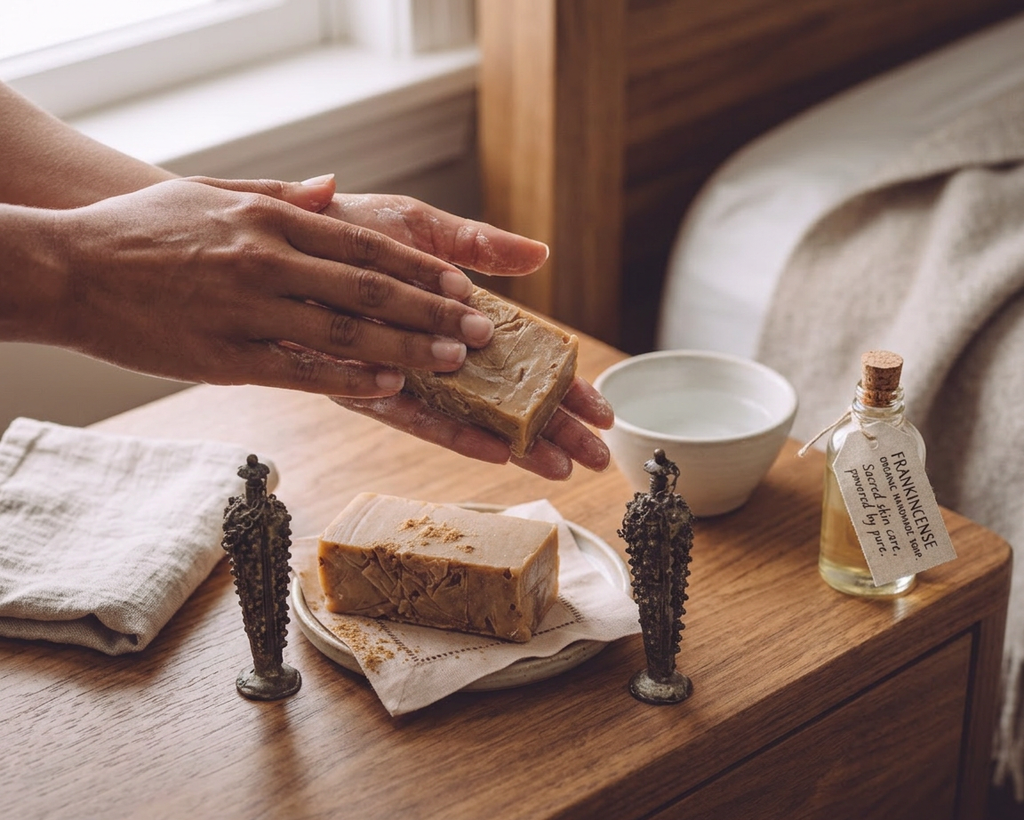 Frankincense Organic Handmade Soap - Sacred skin care, powered by pure - In-Use