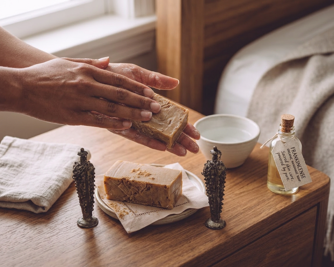 Frankincense Organic Handmade Soap - Sacred skin care, powered by pure - In-Use