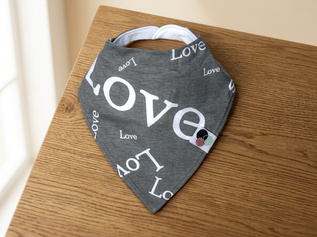 LOVE TEXT | Premium Plus Baby Bandana Bib (organic cotton) - Hero